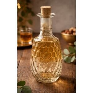 Vintage Amber Glass Honeycomb Decanter Bottle w Cork Stopper